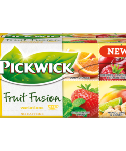 Fruit Fusion Variations (YELLOW BOX), Juicy Orange, Cherries-Raspberries&Cranberries, Strawberry&Mint, Mango-Lime&Ginger, No Caffeine (Koffeinmentes gyümölcstea, Narancs, meggy-málna&áfonya, eper&menta, mango-lime&gyömbér) 37.5 g Pickwick
