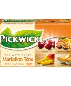 Fruit Variation Box of Flavoured Black Tea with Fruit Pieces (ORANGE BOX); Cherry, Tropical Fruit, Mango, Melon (Fekete tea gyümölcsdarabokkal, ízvariációk: meggy, trópusi gyümölcs, mango, sárgadinnye) 20 x 1,5 g Pickwick