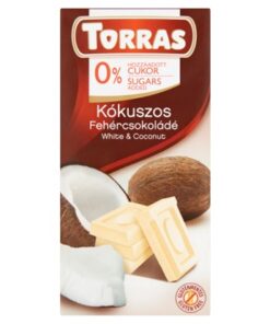 Torras White chocolate with coconut and sweetener ( Torras Kokuszos fehercsokolade 0% hozzaadott cukor ) 75g