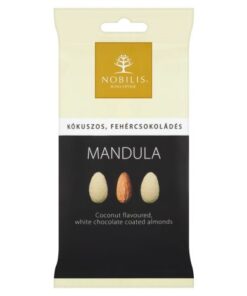 Almonds, coconut flavoured, white chocolate coated (Mandula drazsé, kókuszos-fehércsokoládés) 100 g Nobilis
