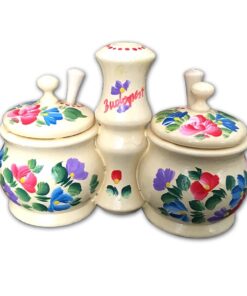Salt and pepper holder package (wooden, hand-painted) Só és borstartó csomag - includes 2 small spoons, random colors