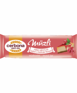 X Raspberry cheesecake flavoured muesli bar (málnás sajttorta ízű Cerb müzliszelet) 20 g Cerbona exp 04/12/2025 - X