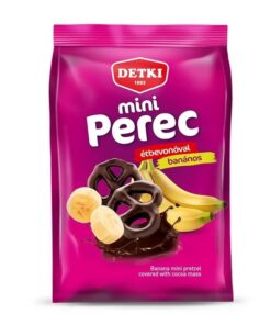 Detki Mini pretzels Banana flavoured covered with cocoa mass (Banános kisperec étbevonóval) 160g